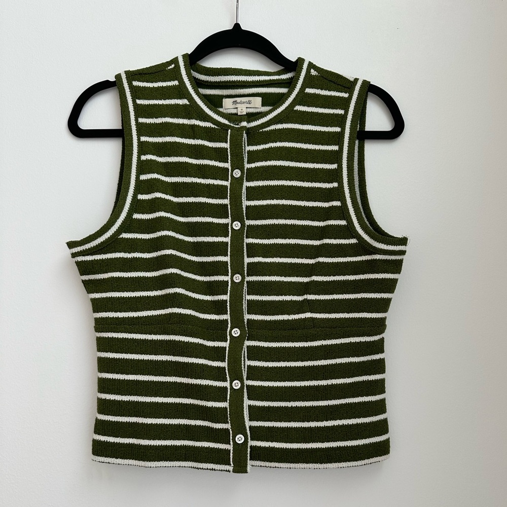 Madewell Split crewneck cardigan tank in market green stripe S/M